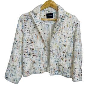Dolce Cabo Tweed Boucle Blazer Multi Confetti Print Gold Button Ivory Size S
